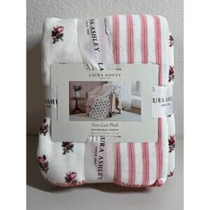 NEW Laura Ashley Coco Luxe Plush Reversible Throw 60" x70" Pink Floral